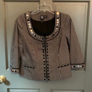 Worth black and white striped zip jacket with embellished trim. Size 10